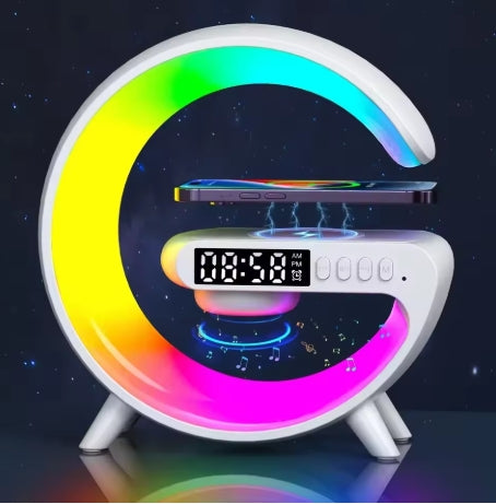 Wireless Charging Station with Clock, RGB Glow & Bluetooth Speaker