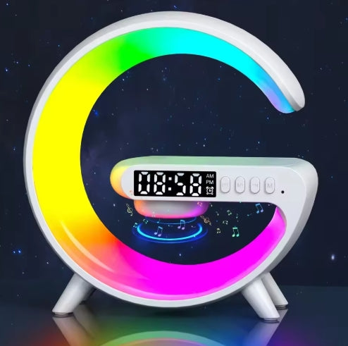 Wireless Charging Station with Clock, RGB Glow & Bluetooth Speaker