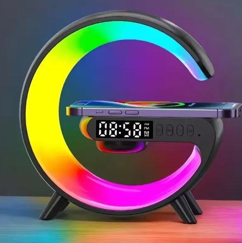 Wireless Charging Station with Clock, RGB Glow & Bluetooth Speaker
